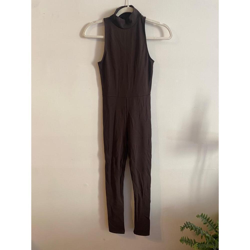 TEN By Babaton Brown High Neck Full Length‎ Sleeveless Acclaim Jumpsuit Size XS